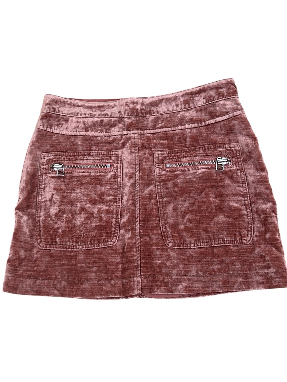 Free People dust to dust crushed Velvet Mini Skirt rose front zip pockets size 6 - Picture 3 of 8